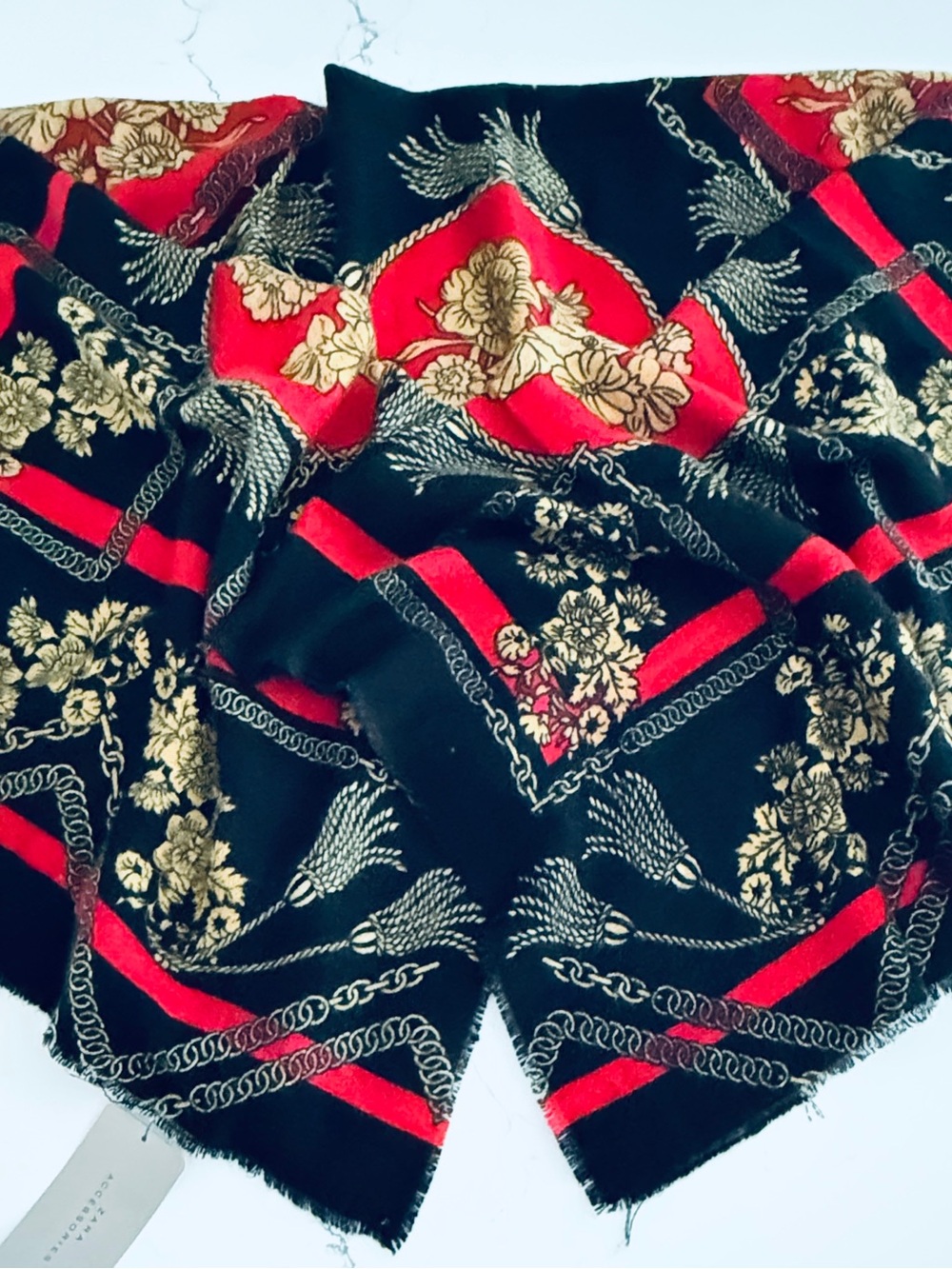 Women’s Black & Red Floral Chain-Print wide and long scarf/shawl FREE SHIPPING
